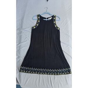 LOFT Dress Womens Petite PM Black Embroidered Floral Sleeveless Tank Knit Border